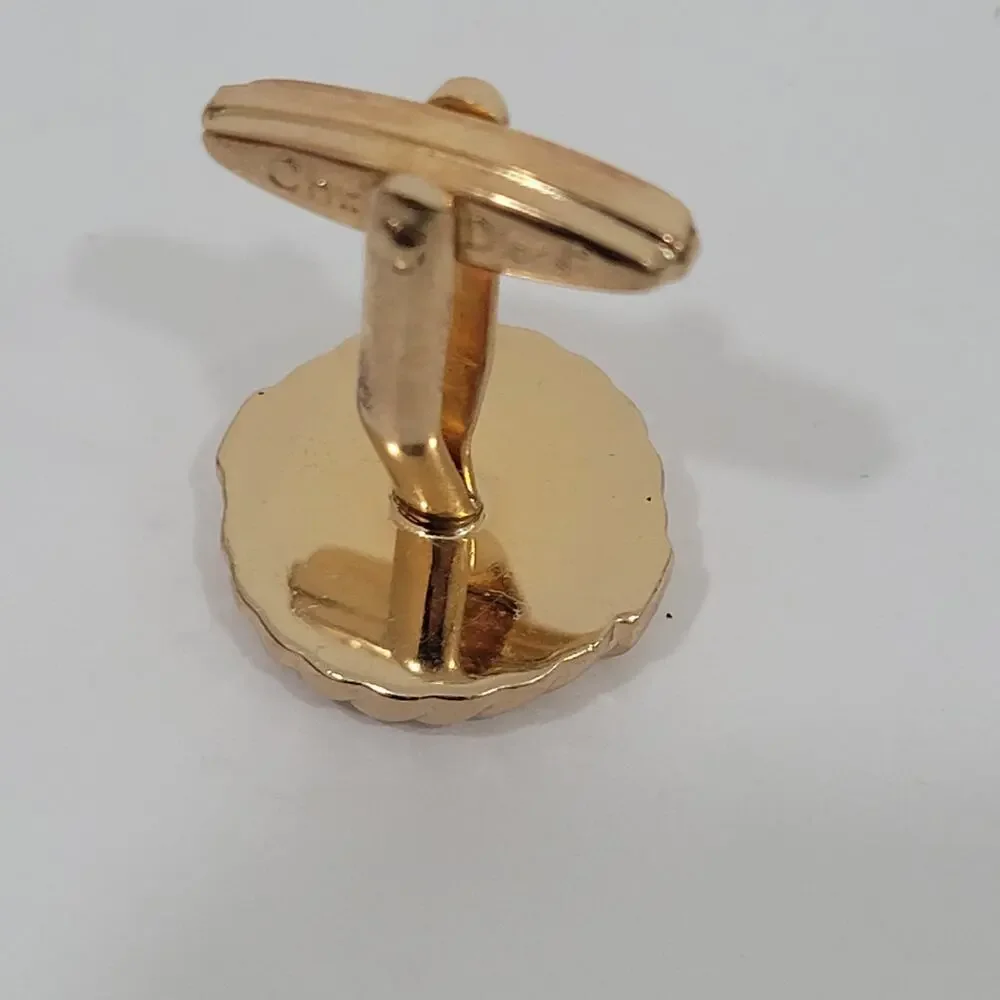 Single Only 1 Christian Dior CD Gold Tone Logo Round Cufflink Vintage‎ Authentic